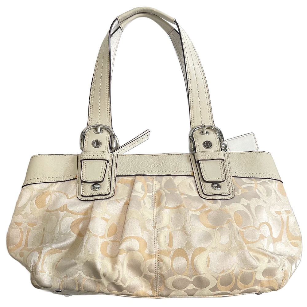 Vintage Y2K Coach Cream Colored Signature Print Fabric Body Shoulder Bag